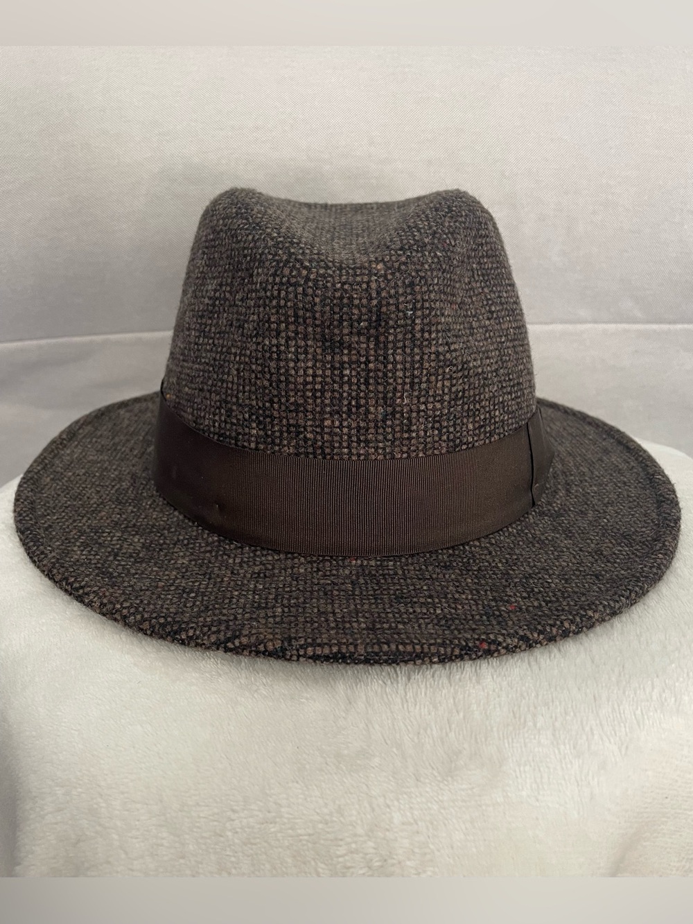UP Headwear Brown Tweed Fedora Hat - Made in Italy